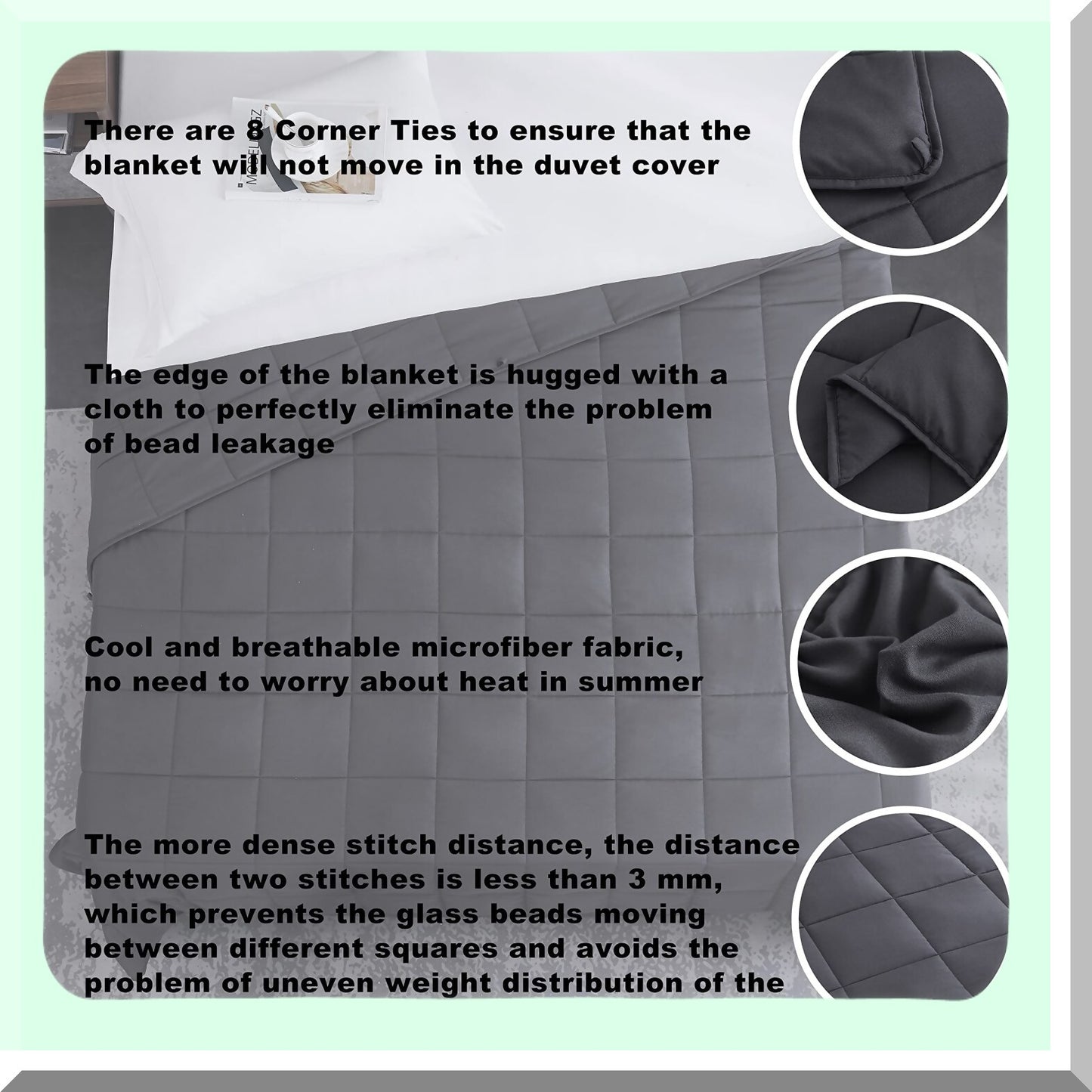 CoolComfort Weighted Blanket - Dark Grey, 48"x72", 15lbs, Breathable Microfiber with Glass Beads, All-Season Heavy Blanket for Adults, Soft and Thick for Summer, Fall, Winter