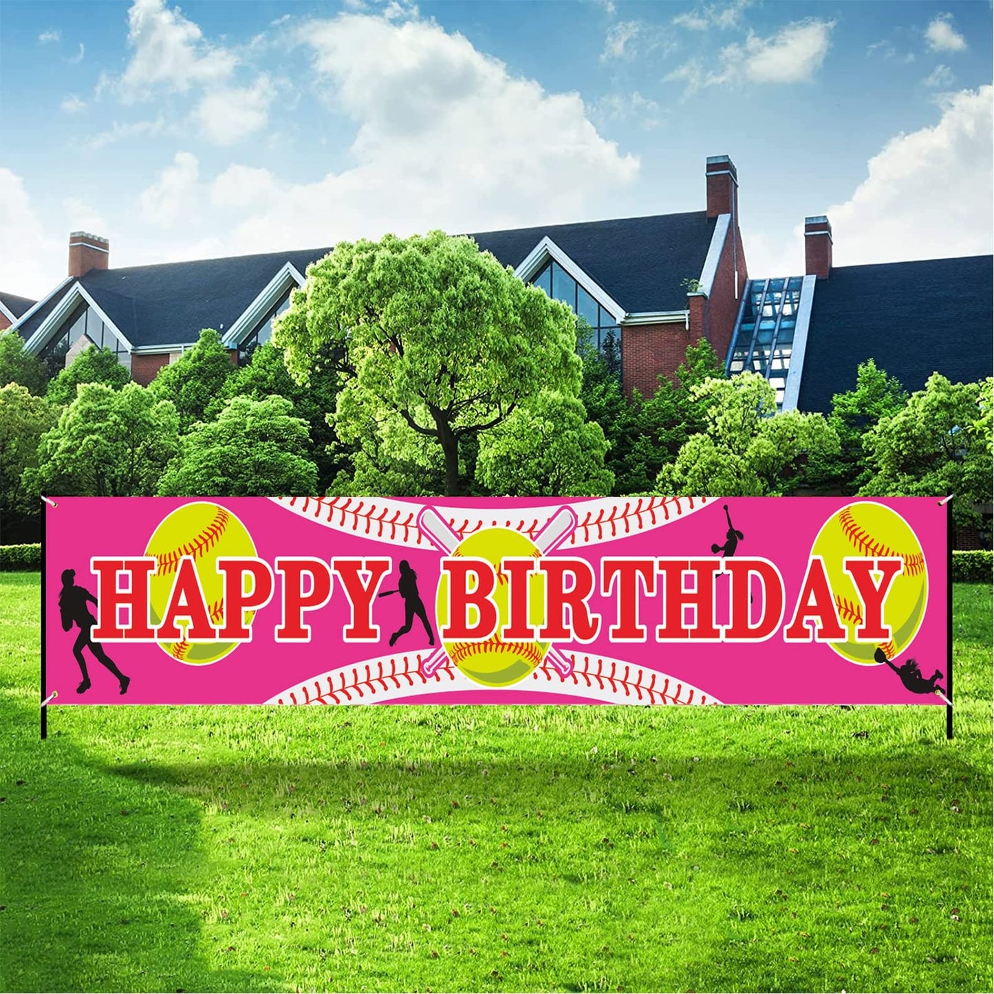 Sporty Softball Birthday Bash Kit - Happy Birthday Banner, Large Backdrop, Party Decorations for Girls, Teens - Sport Themed Photo Background - Party Favor