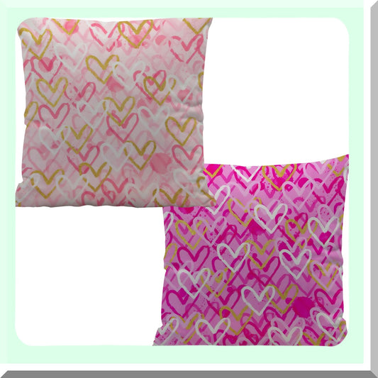Pink Hearts Girly Throw Pillow Covers - Set of 2, Preppy Trendy Decor for Home, Bedroom, Living Room, College Dorm & Bachelorette Party. Ideal Gifts for Women & Teen Girls, 18x18 Inches.