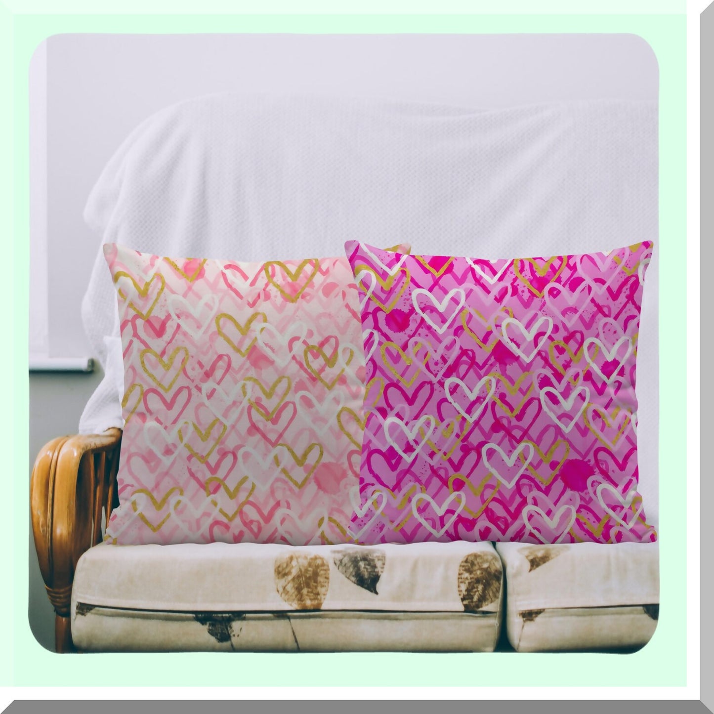 Pink Hearts Girly Throw Pillow Covers - Set of 2, Preppy Trendy Decor for Home, Bedroom, Living Room, College Dorm & Bachelorette Party. Ideal Gifts for Women & Teen Girls, 18x18 Inches.