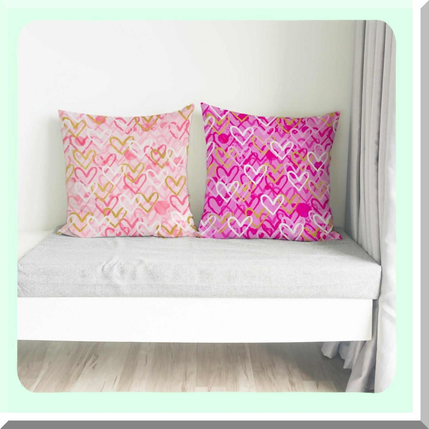 Pink Hearts Girly Throw Pillow Covers - Set of 2, Preppy Trendy Decor for Home, Bedroom, Living Room, College Dorm & Bachelorette Party. Ideal Gifts for Women & Teen Girls, 18x18 Inches.