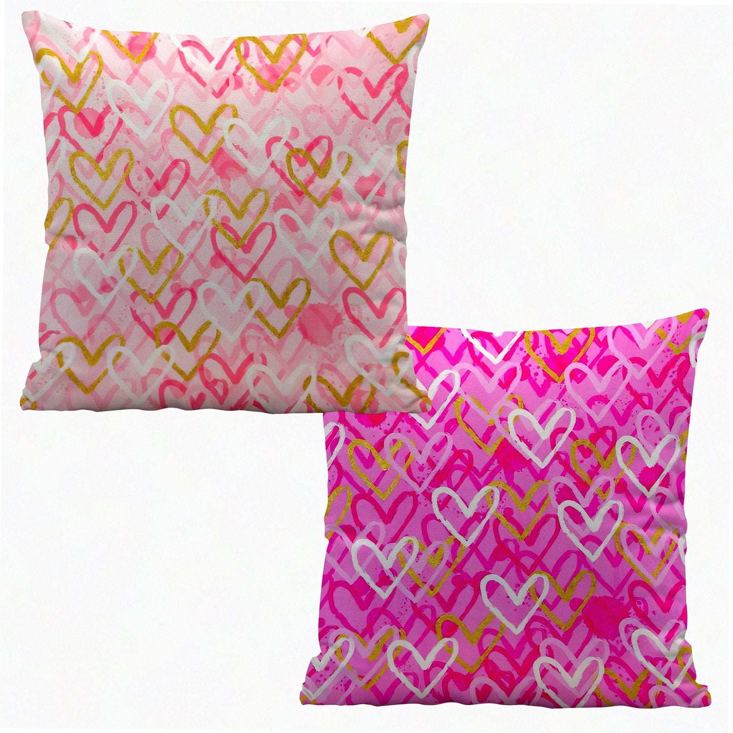 Pink Hearts Girly Throw Pillow Covers - Set of 2, Preppy Trendy Decor for Home, Bedroom, Living Room, College Dorm & Bachelorette Party. Ideal Gifts for Women & Teen Girls, 18x18 Inches.