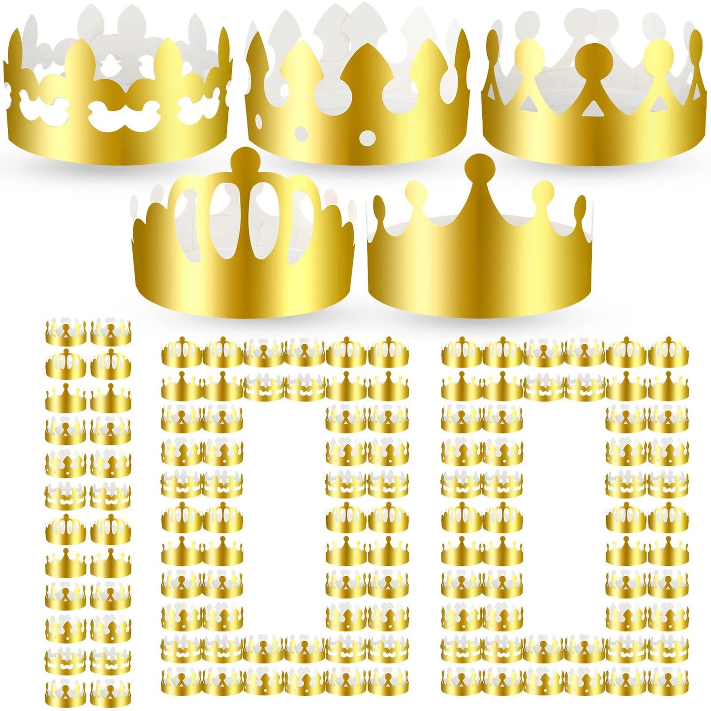 Gold Crown Party Pack - 100 Stylish Paper Crowns for Birthdays, New Year's, and Celebrations. Perfect for Kids and Adults!