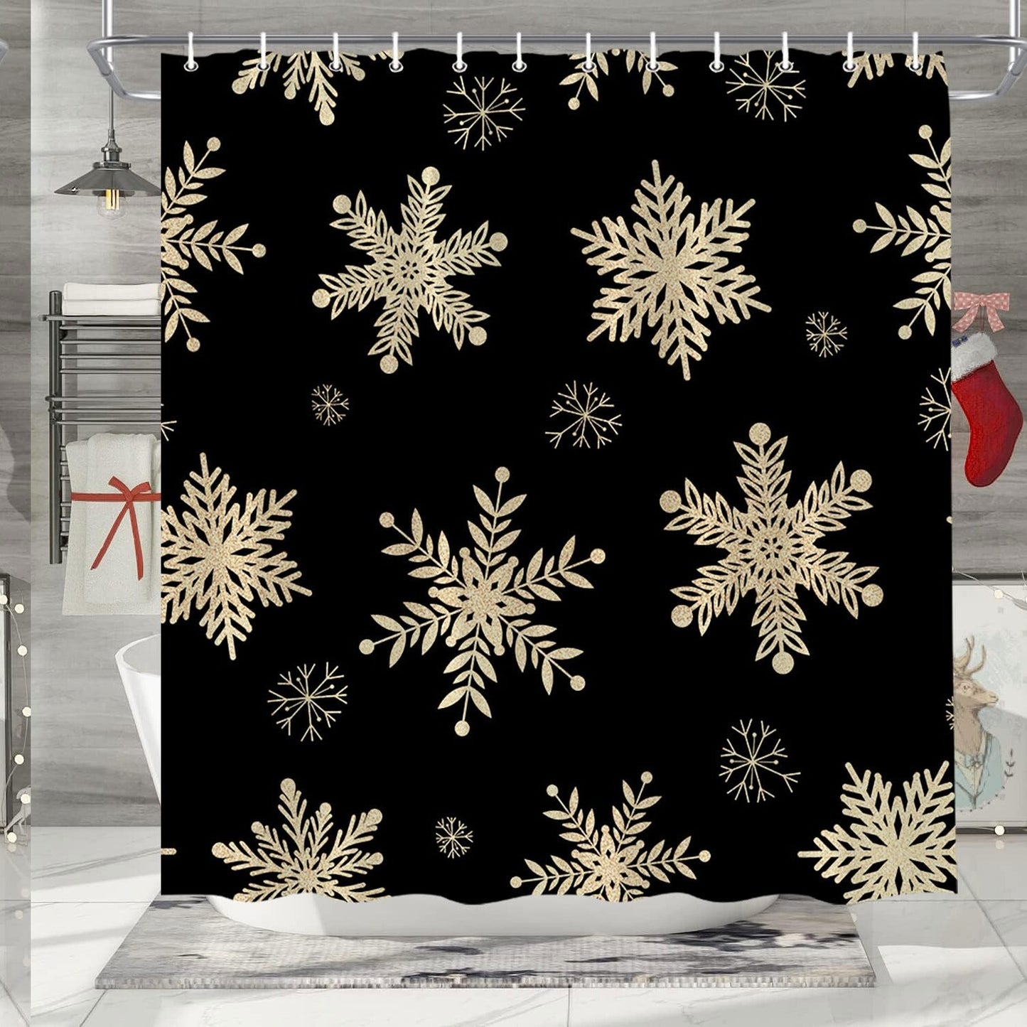 Snowflake Shower Curtain Black 70x70 Inch