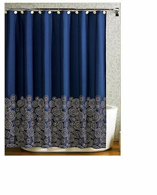Navy Blue Fabric Shower Curtain 71x71 inches