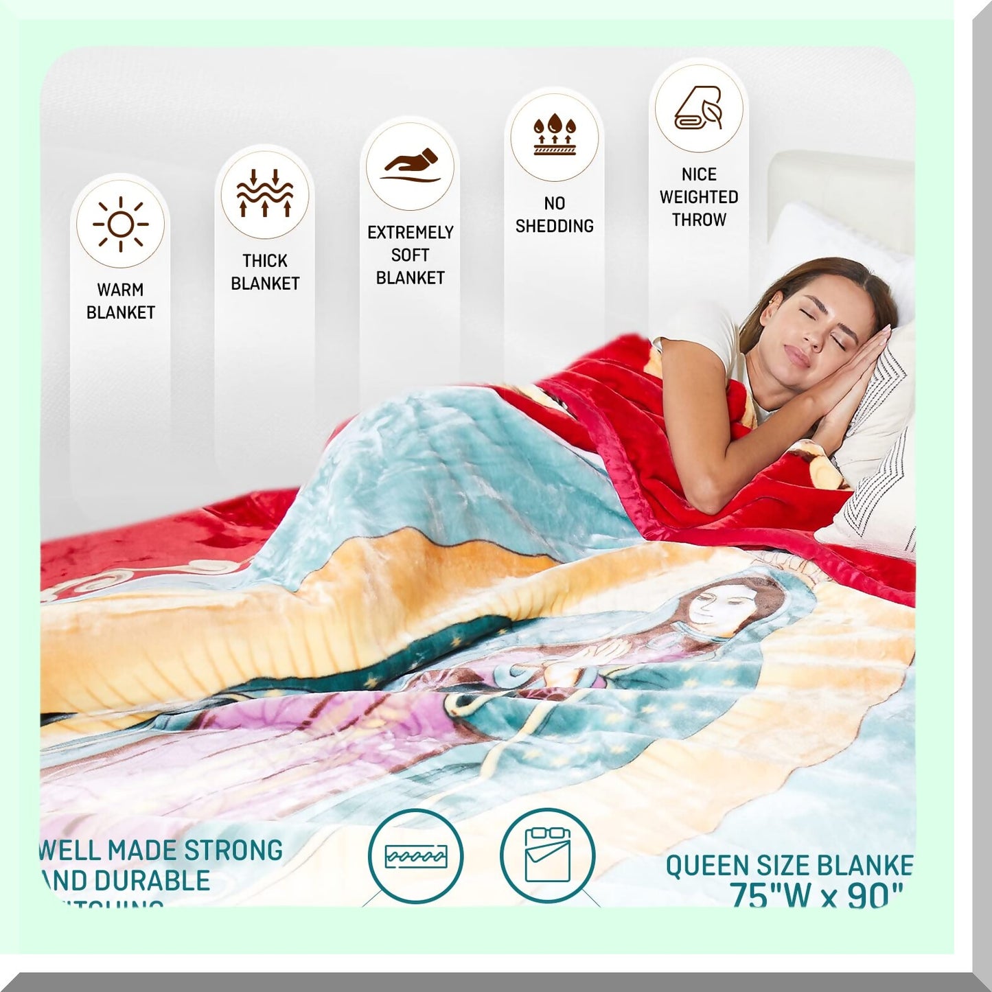 Divine Comfort: Holy Mother Guadalupe Knitted Mink Blanket - 75"x90" Lightweight Quilted Bedspread"