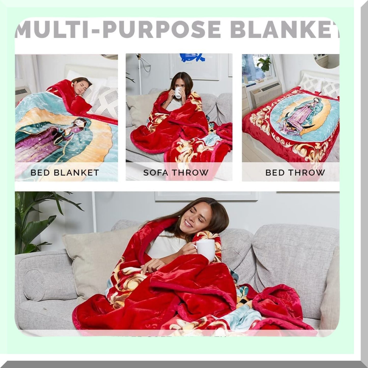 Divine Comfort: Holy Mother Guadalupe Knitted Mink Blanket - 75"x90" Lightweight Quilted Bedspread"