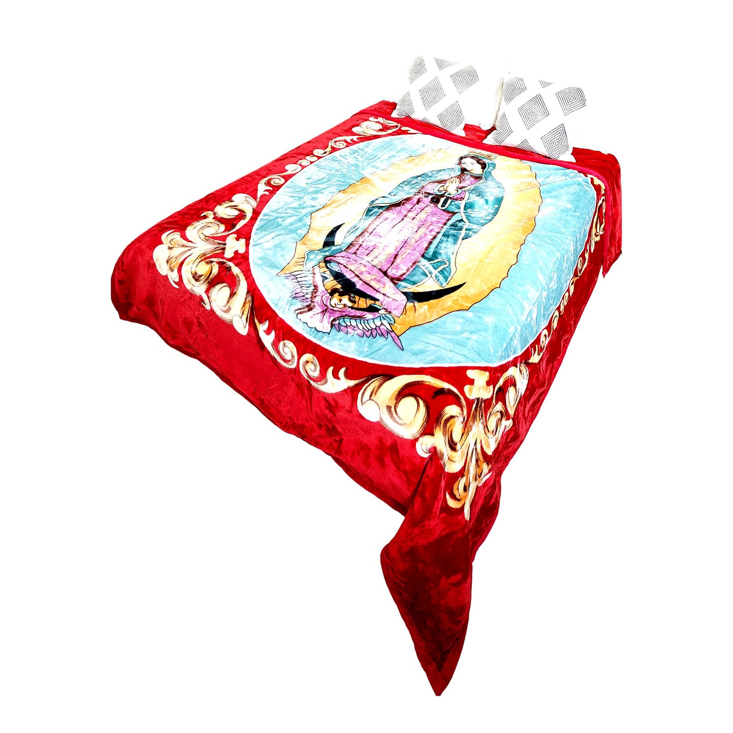 Divine Comfort: Holy Mother Guadalupe Knitted Mink Blanket - 75"x90" Lightweight Quilted Bedspread"