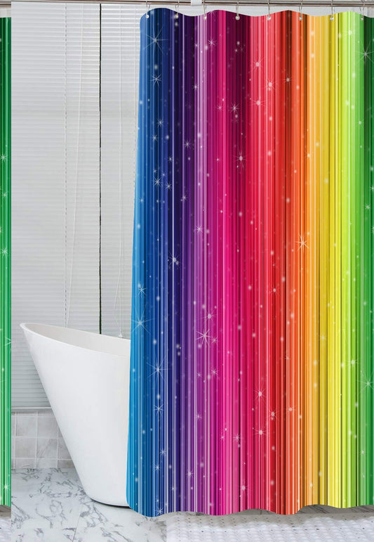 Rainbow Stripe Waterproof Fabric Shower Curtain 48W x 72L
