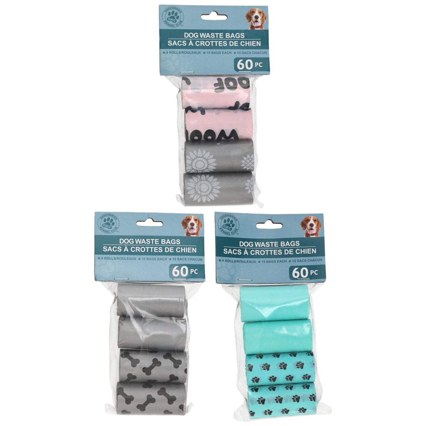 Greenbrier Kennel Club Colorful Dog Waste Bags, 4-Roll Packs (Pack of 24)