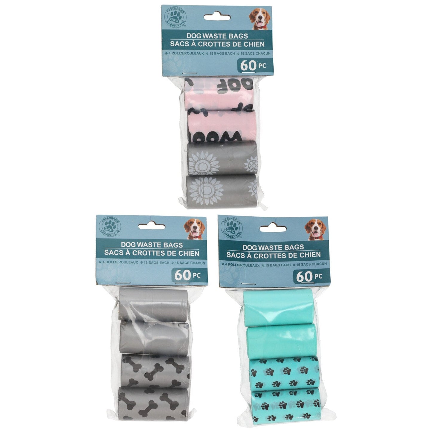 Greenbrier Kennel Club Colorful Dog Waste Bags, 4-Roll Packs (Pack of 24)
