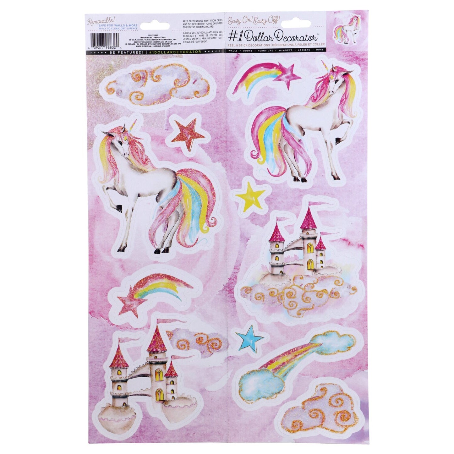 Unicorn-Themed Peel and Stick Wall Decorations, 18x6 in. (Pack of 12)