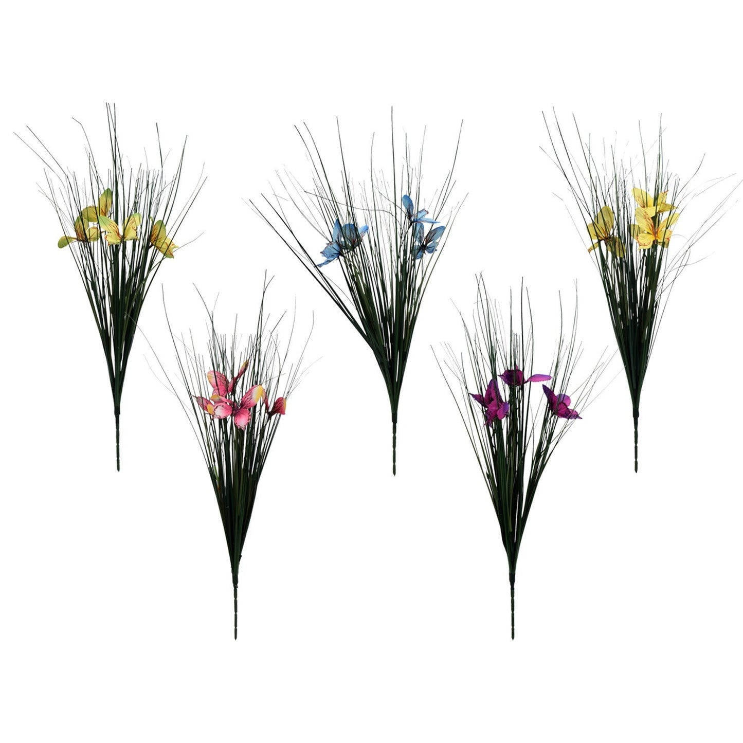 4-Stem Onion Grass Bushes with Fabric Butterflies 20x5.25 in (36)