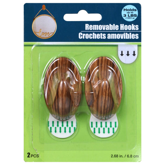 Wood Printed Removable Hooks, 2-ct. Packs (Pack of 24)
