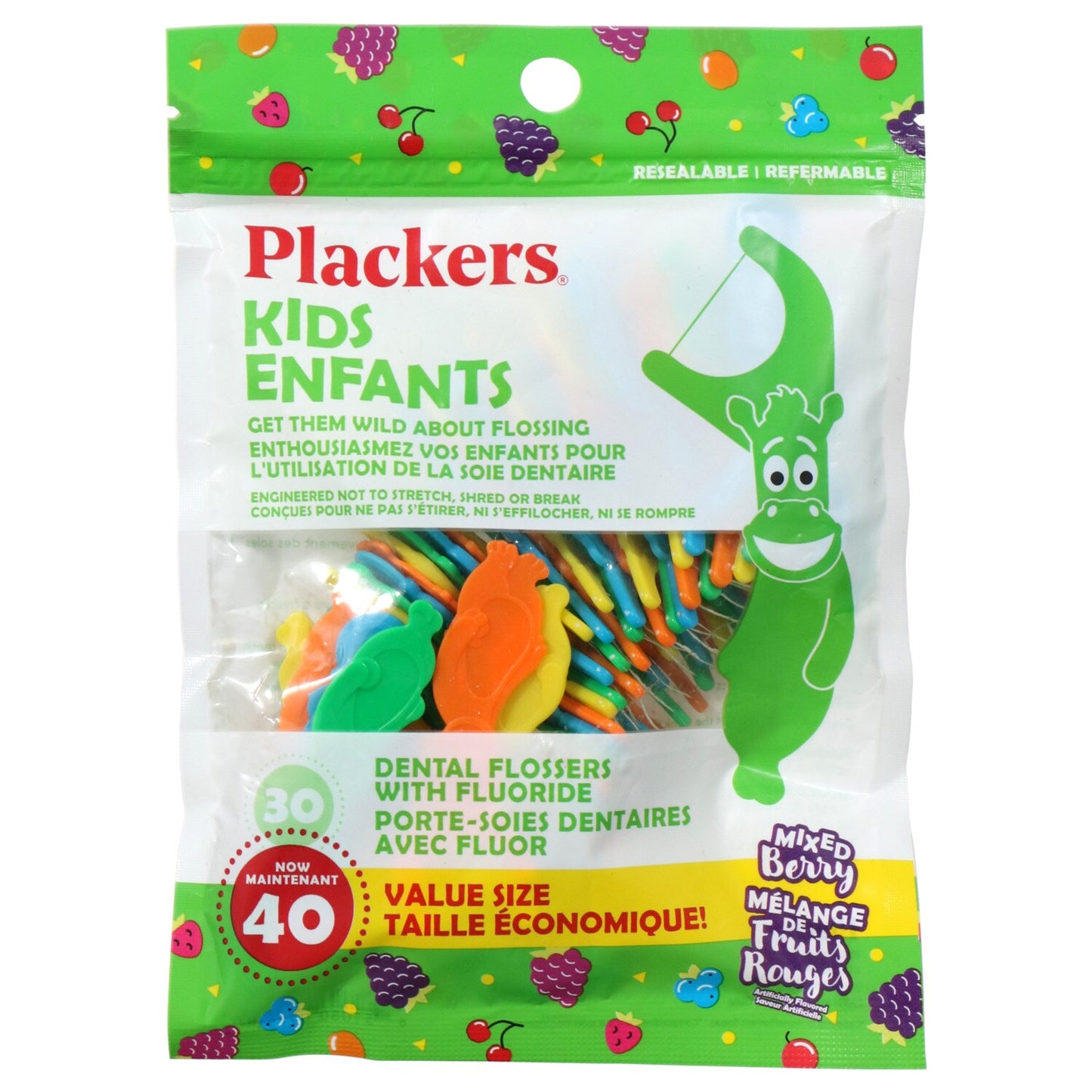 Plackers Kids Mixed Berry Interdental Flossers, 40-ct. (Pack of 24)