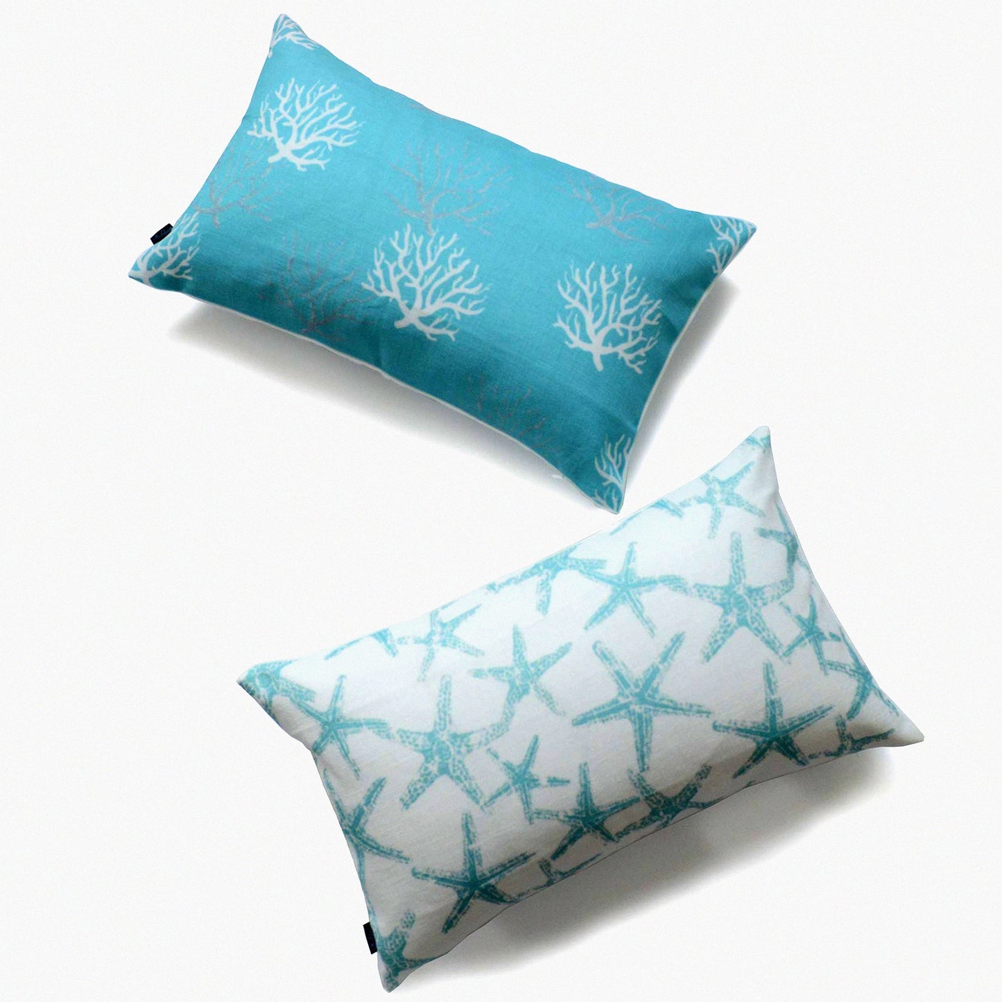 Coastal Aqua Coral Starfish Pillowcase Set - Nautical Indoor Outdoor Cushion Cover 12x20 Inches - Modern Decorative Throw Pillow Case 2Pcs