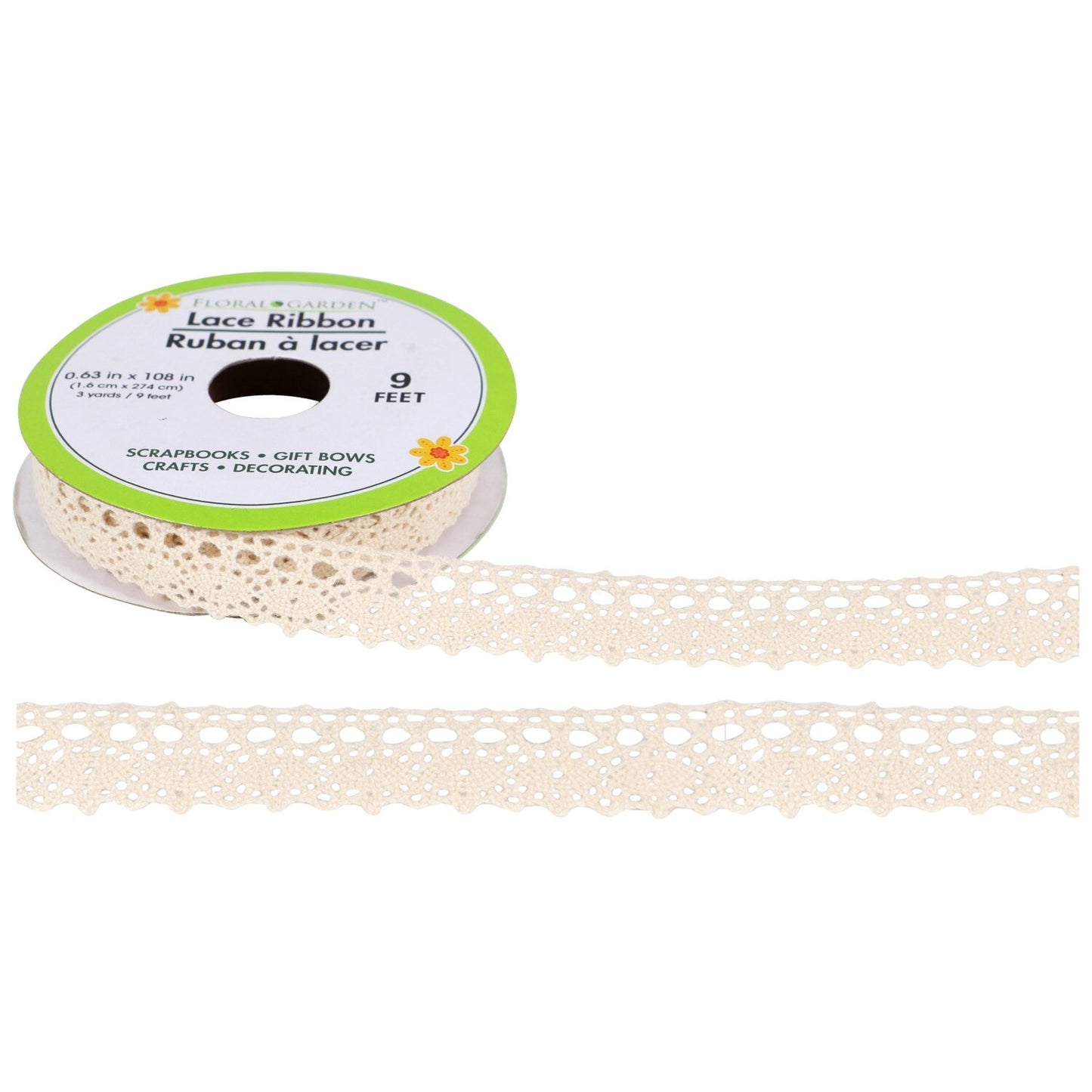 Floral Garden Cream Colored Lace Ribbon, 3 yd. Rolls (Pack of 4)