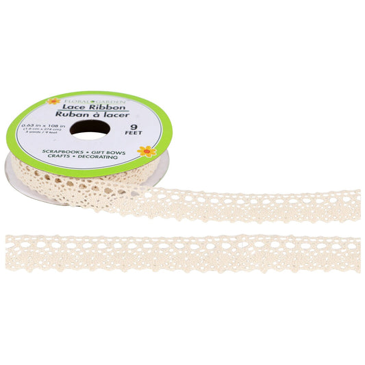 Floral Garden Cream Colored Lace Ribbon, 3 yd. Rolls (Pack of 4)