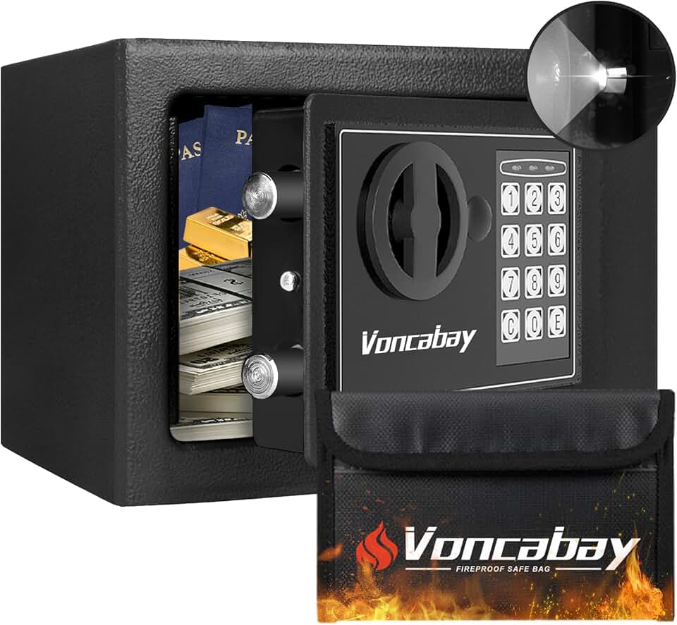 Home Security Safe with Sensor Light and Fireproof Bag