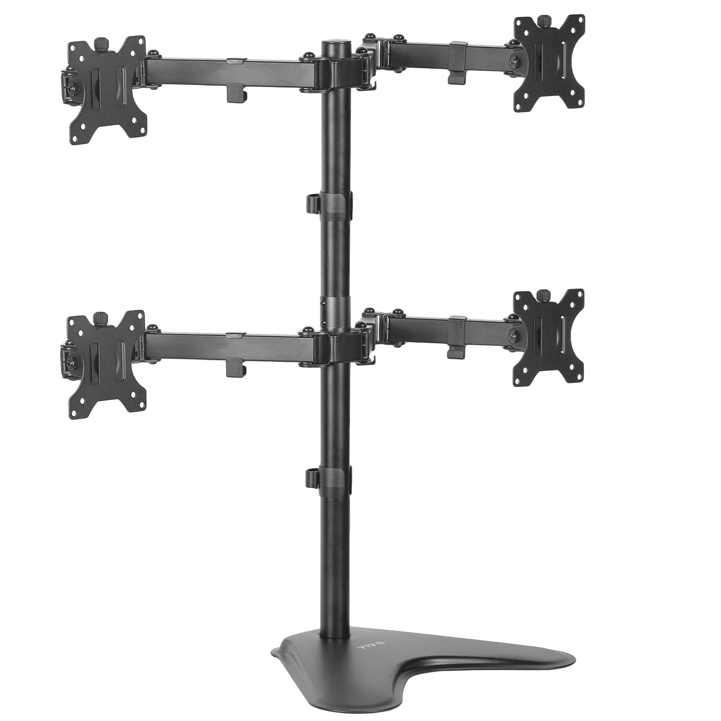 Quad 13 to 30 inch Monitor Free-Standing Mount, Fully Adjustable Desk Stand, Holds 4 Flat or Curved Display Screens, STAND-V004F