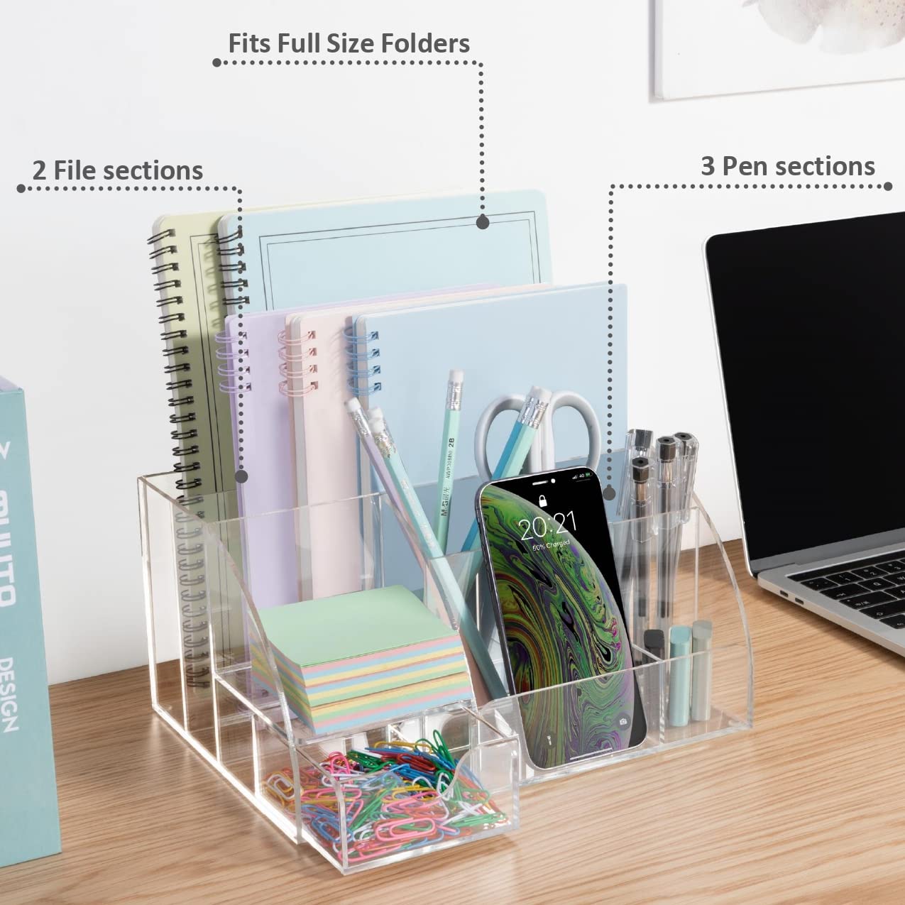 Clear acrylic desk organizer with nine compartments