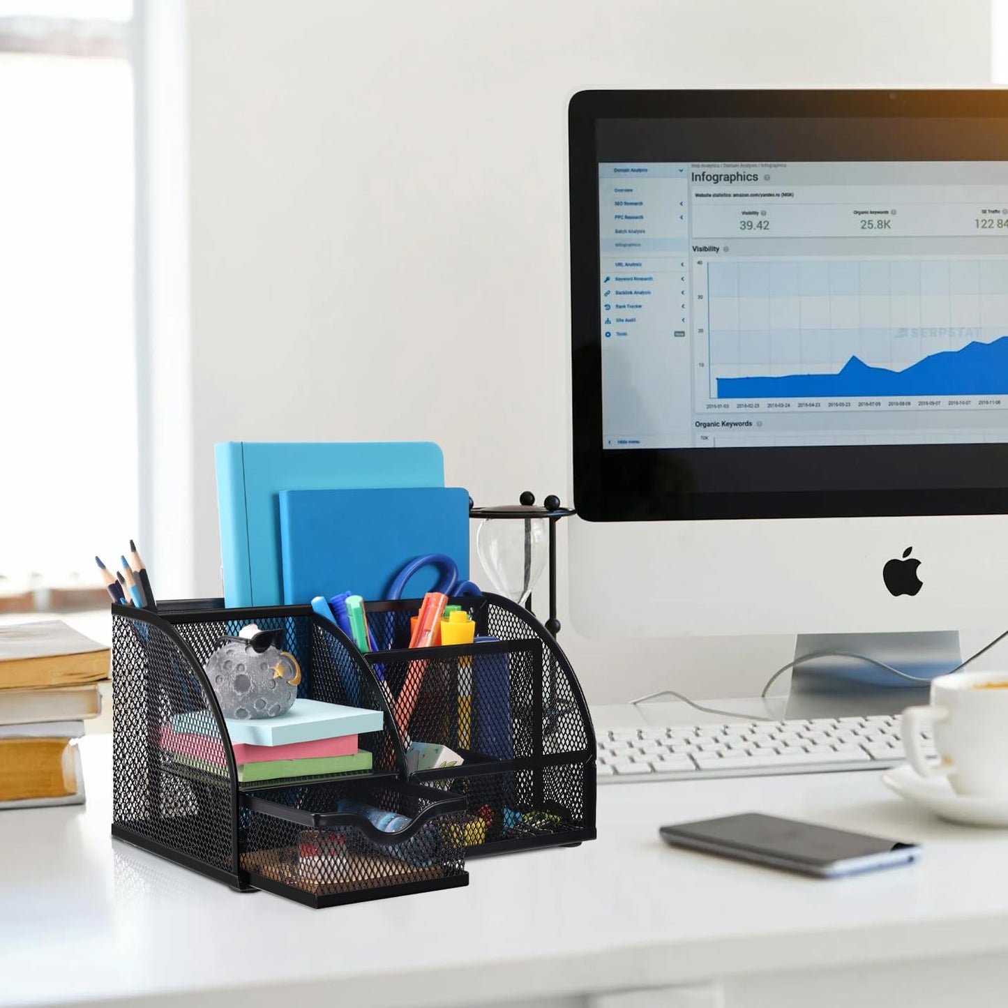 Mesh Pen and Pencil Holder with Seven Compartments