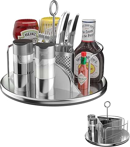 Rotating Stainless Steel Condiment and Utensil Organizer
