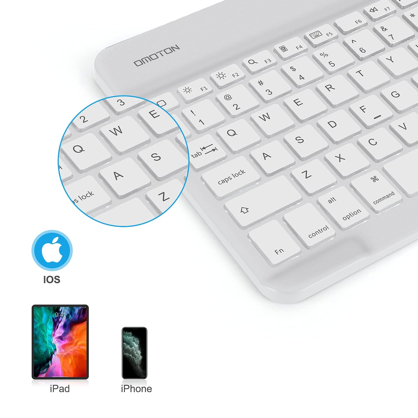 Bluetooth Keyboard, Wireless Rechargeable Keyboard for iPad, iPad Pro, iPad Mini, iPad Air with Illuminated LED (White)