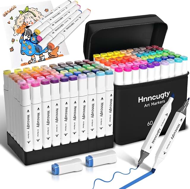 60-Color Dual Tip Alcohol Markers Set with Case