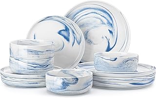 12-Piece Blue Marble Porcelain Dinnerware Set