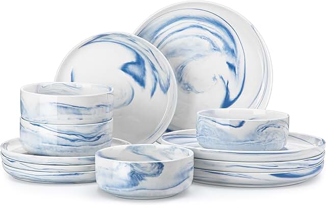 12-Piece Blue Marble Porcelain Dinnerware Set