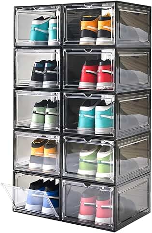 Stackable Clear Plastic Shoe Boxes, 10 Pack