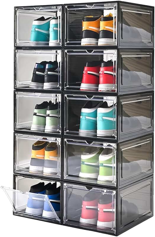Stackable Clear Plastic Shoe Boxes, 10 Pack