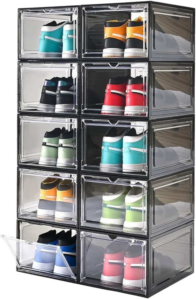 Stackable Clear Plastic Shoe Boxes, 10 Pack