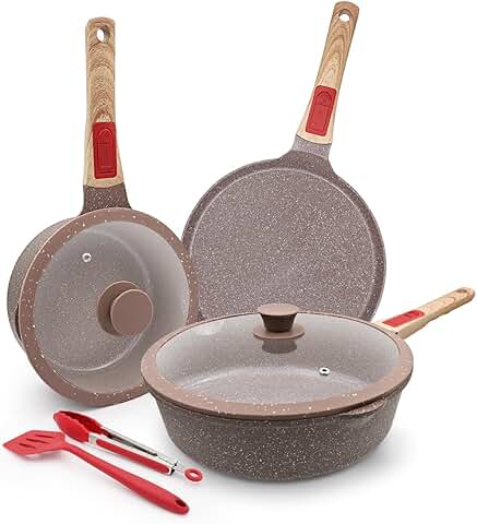 7-Piece Ceramic Nonstick Cookware Set with Detachable Handle