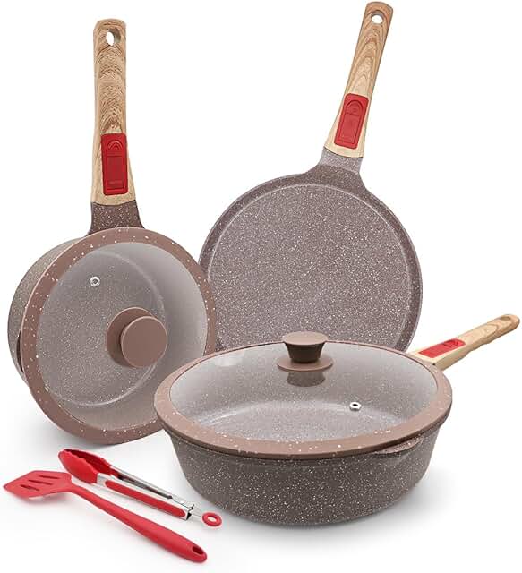 7-Piece Ceramic Nonstick Cookware Set with Detachable Handle
