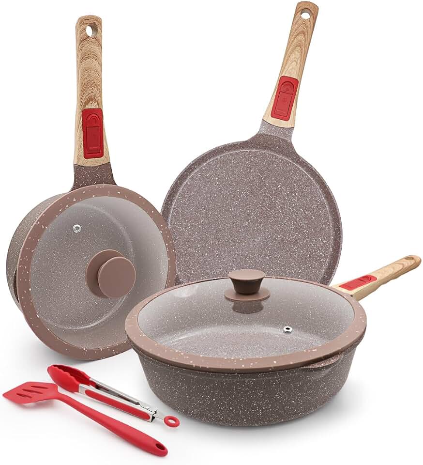 7-Piece Ceramic Nonstick Cookware Set with Detachable Handle