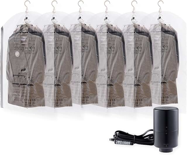 Six Vacuum Storage Bags with Electric Pump for Clothing
