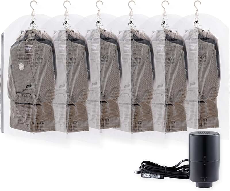 Six Vacuum Storage Bags with Electric Pump for Clothing