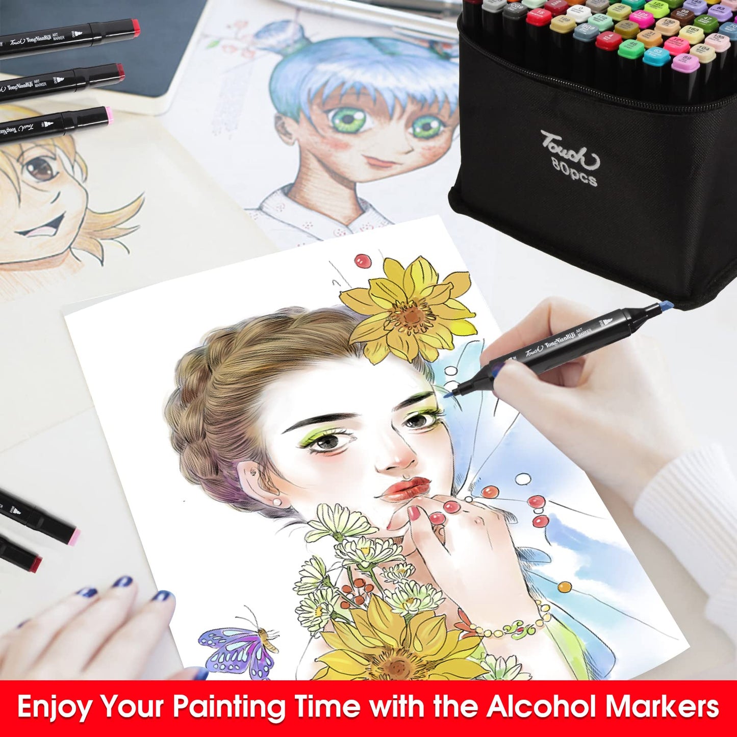 80 Colors Dual Tips Alcohol Markers Set with Pen Holder