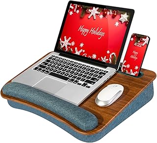 Portable lap desk with pillow, storage, and wrist rest