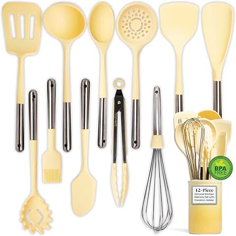 12-Piece Silicone Kitchen Utensil Set with Stainless Steel Handles