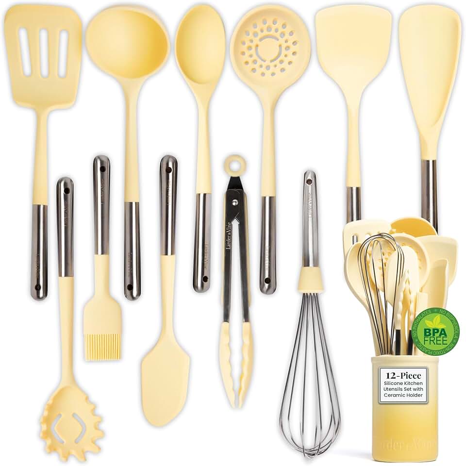 12-Piece Silicone Kitchen Utensil Set with Stainless Steel Handles