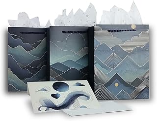 Three Reusable Gift Bags with Envelopes and Tissue Paper