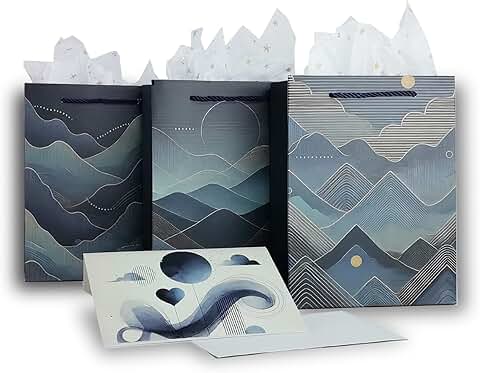 Three Reusable Gift Bags with Envelopes and Tissue Paper