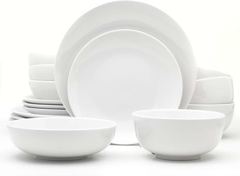 Set of 4 Glossy Ceramic Pasta and Salad Bowls, 8.5 inches