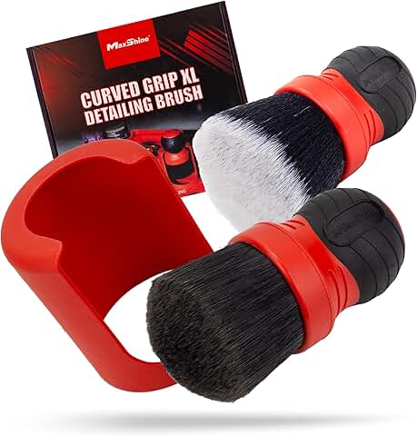 Large Ultra-Soft Red & Gray Interior Detailing Brush with Storage