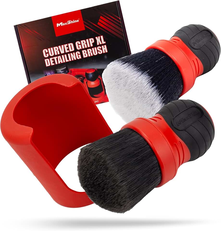 Large Ultra-Soft Red & Gray Interior Detailing Brush with Storage