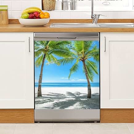 Tropical Beach Palm Trees and Sea Magnet Sticker for Refrigerator