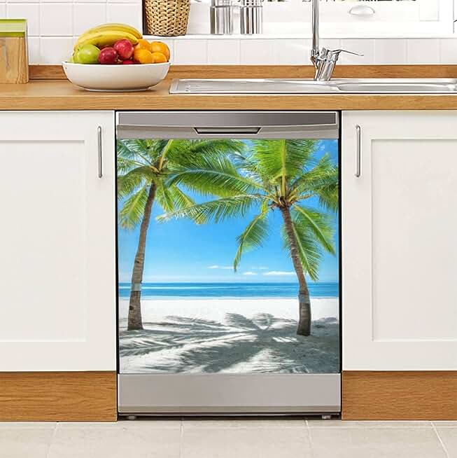 Tropical Beach Palm Trees and Sea Magnet Sticker for Refrigerator